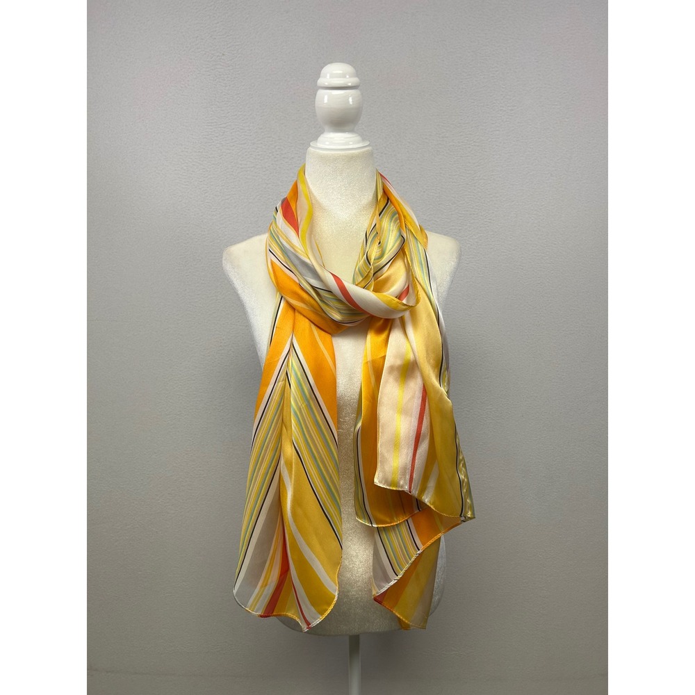 Retro Vibrant Unbranded Womens OS Yellow Orange Striped Silky Oblong Scarf